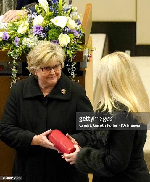 Lady Julia Amess passes the freedom of the City of Southend presented to her on behalf of her late husband MP Sir David Amess, by Southend's mayor,...