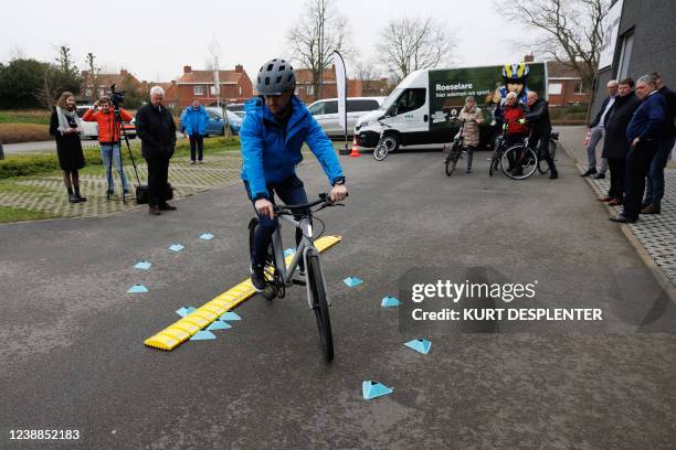 Illustration picture shows a demonstration with an electric bicycle during the start of the campaign called 'Veilig elektrisch fietsen' of Vias and...