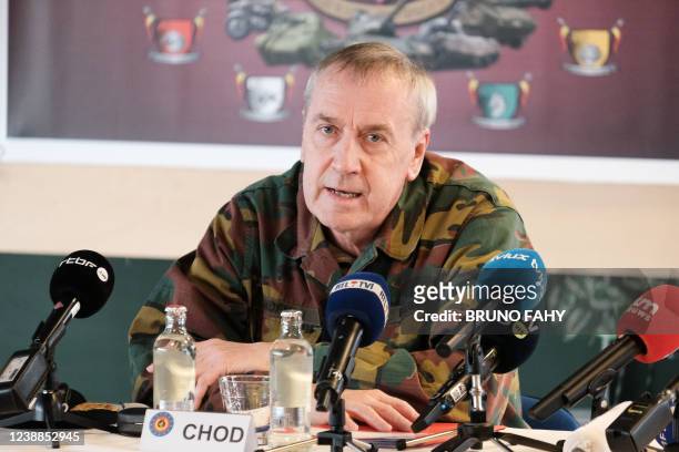 Chief of Defence, Amiral Michel Hofman pictured during a visit of Defence Minister to the 1/3 battalion of lancers leaving for Romania, they will be...