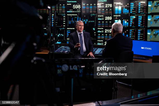 Ken Griffin, chief executive officer and founder of Citadel Advisors LLC, left, during an interview for an episode of "Bloomberg Wealth with David...