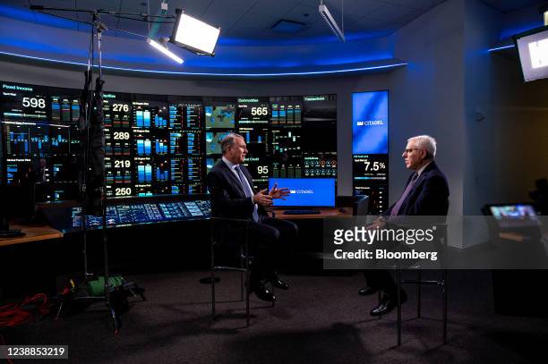 Ken Griffin, chief executive officer and founder of Citadel Advisors LLC, left, during an interview for an episode of "Bloomberg Wealth with David...
