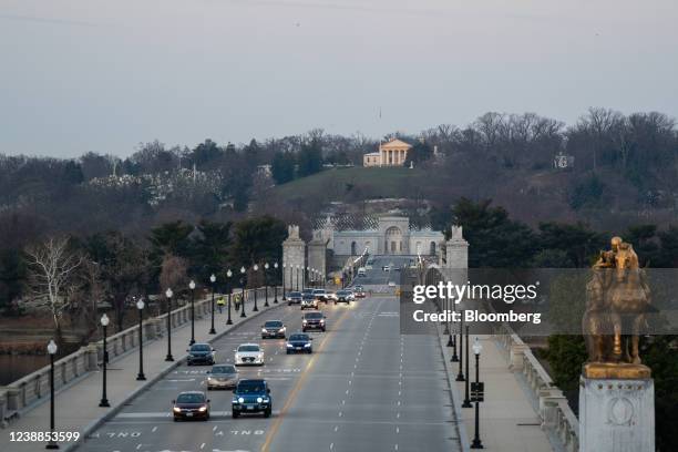 Commuters drive along the Arlington Memorial Bridge in Washington, D.C., U.S., on Tuesday, March 1, 2022. President Biden will need to rediscover his...