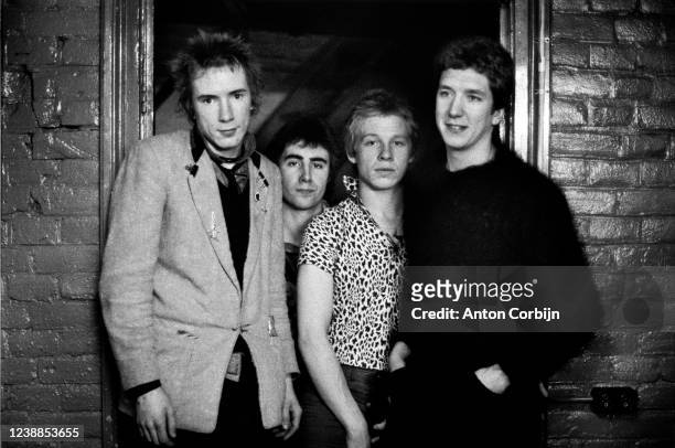 John Lydon , Glen Matlock, Paul Cook and Steve Jones from the music band Sex Pistols is photographed in 1977 in Amsterdam, Netherlands.
