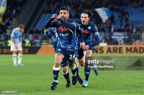 Lorenzo Insigne of SSC Napoli celebrates after scoring first goal during the Serie A match between SS Lazio and SSC Napoli at Stadio Olimpico, Rome,...