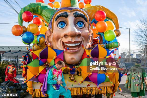 Krewe of Rex float before the start of a parade during Fat Tuesday Mardi Gras celebrations in New Orleans, Louisiana, U.S., on Tuesday, Mar. 1, 2022....