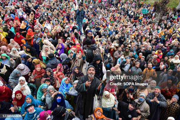 Kashmiri devotees offer prayers on the occasion of Mehraj-u-Alam at the Hazratbal Shrine. Amid covid-19 pandemic and inclement weather conditions,...