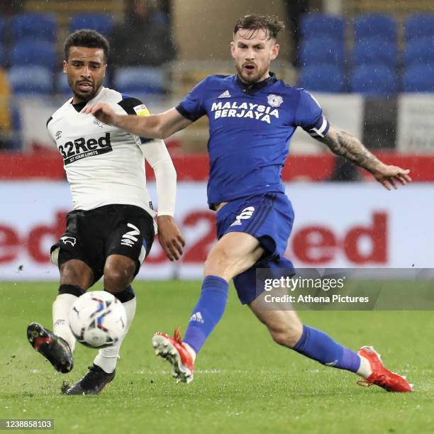 Nathan Byrne of Derby County chased by Joe Ralls of Cardiff City during the Sky Bet Championship match between Cardiff City and Derby County at the...
