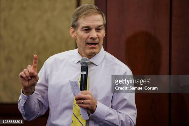 Rep. Jim Jordan speaks during a town hall event hosted by House Republicans ahead of President Joe Bidens first State of the Union address tonight on...