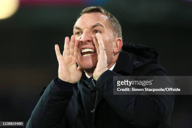 Burnley manager Brendan Rodgers during the Premier League match between Burnley and Leicester City at Turf Moor on March 1, 2022 in Burnley, United...