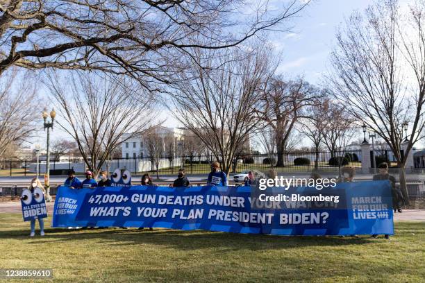 Demonstrators with March for Our Lives, an anti-gun violence organization, protest near the White House ahead of the State of the Union speech in...