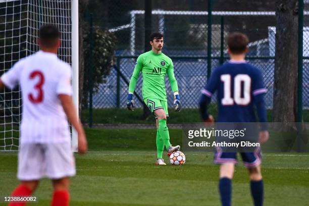 Lucas LAVALLEE of PSG during the Youth League match between Paris and FC Seville on March 1, 2022 at Stade Georges-Lefevre in St Germain-en-Laye,...