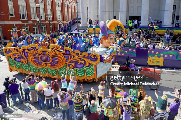The Kings Jester float rolls down St. Charles Avenue on Mardi Gras Day as the 440 riders of Rex, King of Carnival, celebrate their 150th year with a...