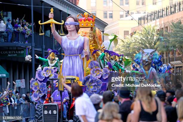 The Symbolism of Colors float makes it way down St. Charles Avenue on Mardi Gras Day as the 440 riders of Rex, King of Carnival, celebrate their...