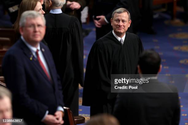 Supreme Court Chief Justice John Roberts is seen prior to President Biden giving his State of the Union address during a joint session of Congress at...
