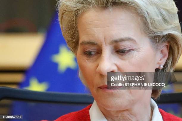 European Commission President Ursula von der Leyen attends the start of the European Commission weekly College Meeting in Brussels, on March 2 2022.