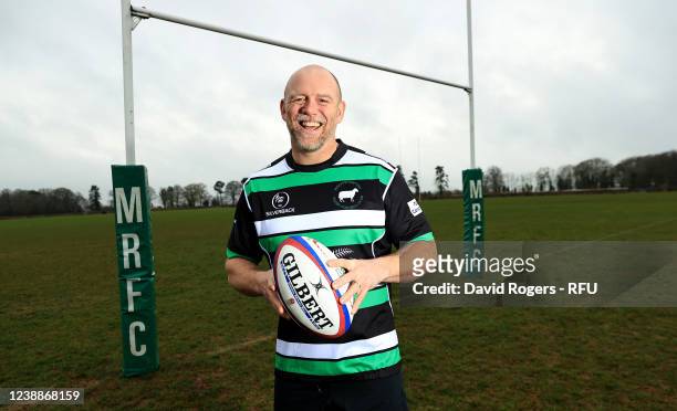 Mike Tindall of Minchinhampton RFC and 2003 RWC Winner poses for a portrait / trains at Minchinhampton Rugby Club on February 15, 2022 in...