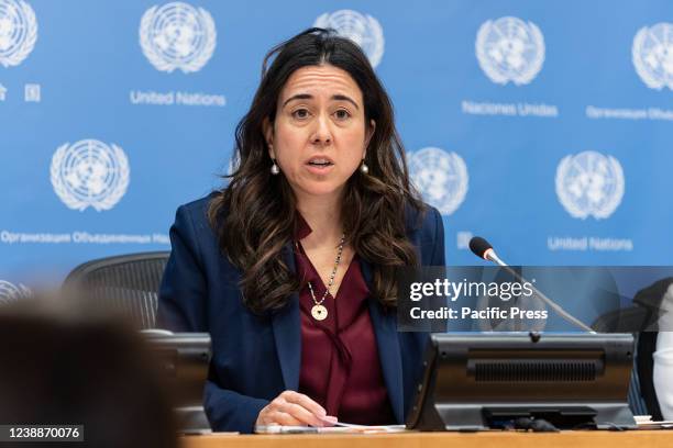 Permanent Representative of the UAE to the UN Lana Nusseibeh briefing on Security Council schedule for the month of March at UN Headquarters. UAE is...