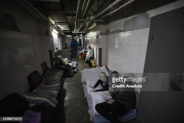 Pregnant women and new born babies are taken to a shelter on the basement level of a maternity hospital in Ukrainian capital, Kyiv amid Russian...