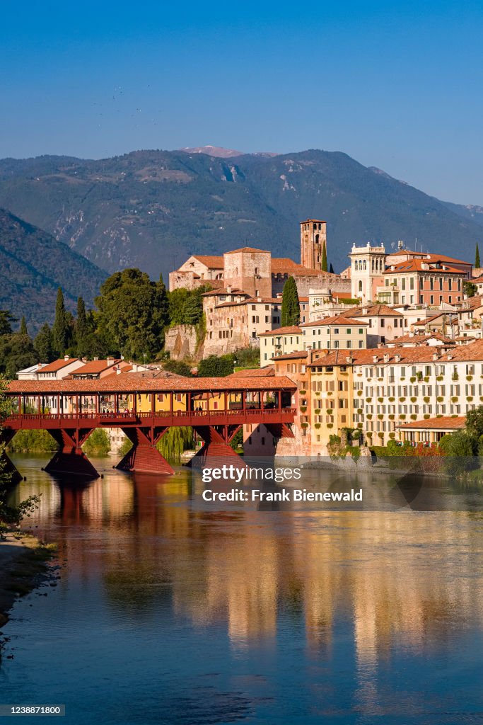 The bridge Ponte Vecchio, Ponte degli Alpini, leading over