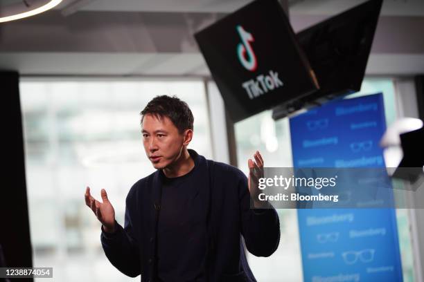 Shouzi Chew, chief executive officer of TikTok Inc., during an interview for an episode of "The David Rubenstein Show: Peer-to-Peer Conversations" at...