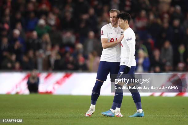 Harry Kane and Son Heung-Min of Tottenham Hotspur during the Emirates FA Cup Fifth Round match between Middlesbrough and Tottenham Hotspur at...