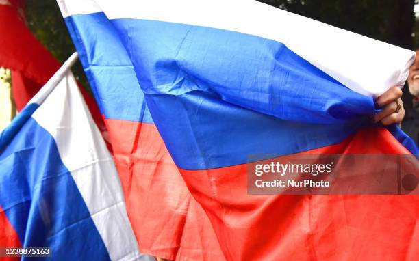 People demonstrate in support of the Russian army and its military operation in Ukraine, outside the Russian Embassy in Beirut, Lebanon, on March 02,...