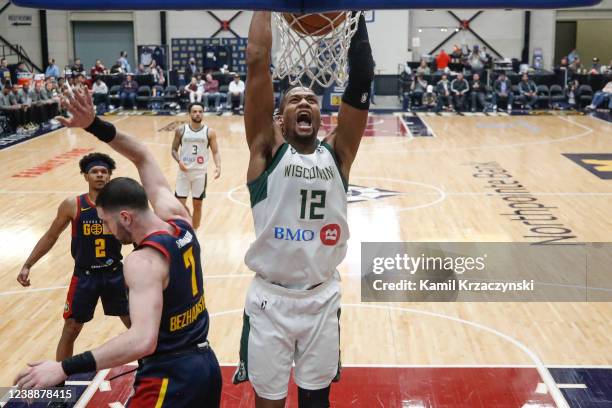 Javin Delaurier of the Wisconsin Herd dunks the ball against the Grand Rapids Gold during the second half of an NBA G-League game on March 01, 2022...