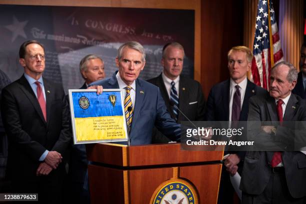 Sen. Rob Portman speaks during a news conference with Senate Republicans about the Russian invasion of Ukraine, at the U.S. Capitol on March 2, 2022...