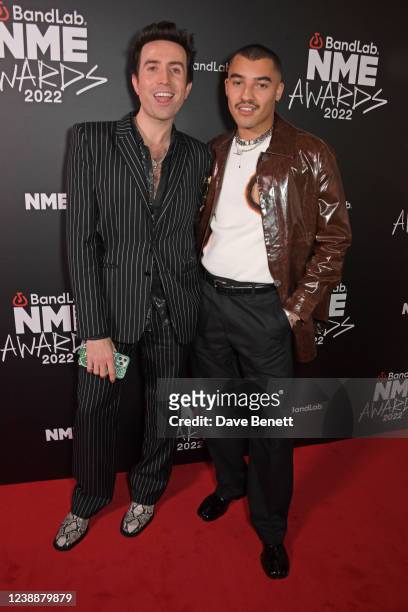 Nick Grimshaw and Meshach Henry arrive at The NME Awards 2022 at the O2 Academy Brixton on March 2, 2022 in London, England.