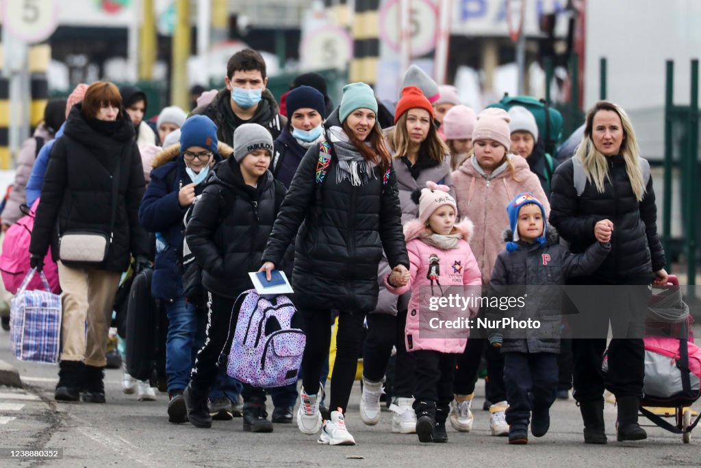 People Cross Ukrainian-Polish Border After Fleeing Ukraine