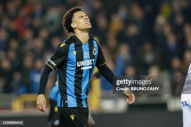 Club's Tajon Buchanan reacts during a soccer game between Club Brugge KV and KAA Gent, Wednesday 02 March 2022 in Brugge, the return game in the semi...