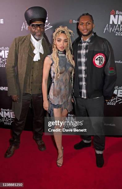 Jazzie B, FKA Twigs and Mahlon Romeo arrive at The NME Awards 2022 at the O2 Academy Brixton on March 2, 2022 in London, England.