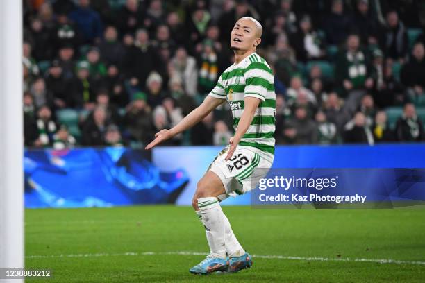 Daizen Maeda of Celtic is unhappy for not having the ball during the Ladbrokes Scottish Premiership match between Celtic and St Mirren at Celtic Park...