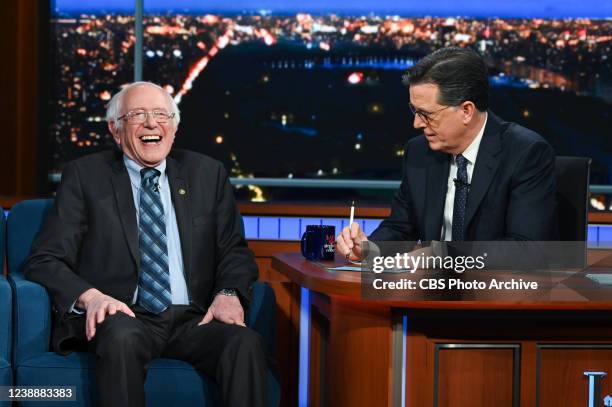 The Late Show with Stephen Colbert and guest Sen. Bernie Sanders during Tuesday's March 1, 2022 show.