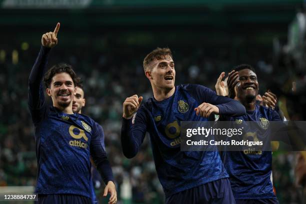 Toni Martinez of FC Porto , Vitinha of FC Porto and Chancel Mbemba of FC Porto celebrates wining the match after the Portuguese Cup semifinal match...