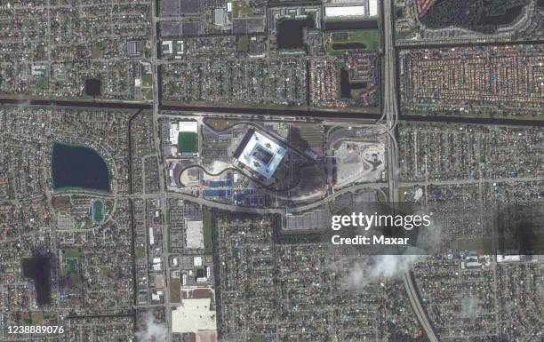 Maxar satellite imagery of the Hard Rock Miami International Autodrome in Miami, Florida. Please use: Satellite image 2022 Maxar Technologies.