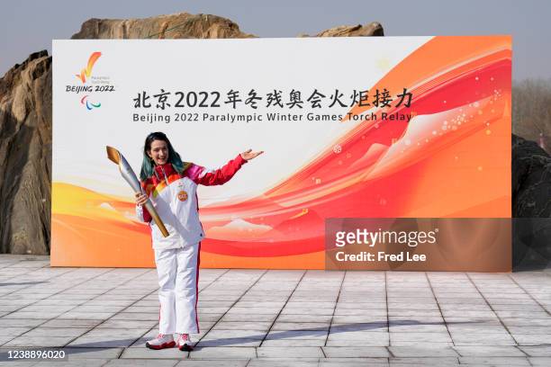 Martina Caironi of Italy attends Beijing 2022 Paralympic Torch Relay at the Beijing Olympic Park in Beijing on March 03, 2022 in Beijing, China.