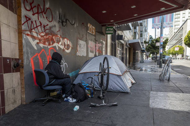 Person experiencing homelessness on Mason Street in San Francisco, California, U.S., on Wednesday, March 2, 2022. The tech hub, an economic boomtown...