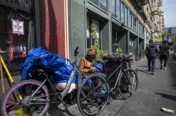 Person experiencing homelessness on Ellis Street in San Francisco, California, U.S., on Wednesday, March 2, 2022. The tech hub, an economic boomtown...