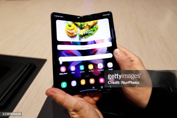The Samsung Z Fold 3 5G, the latest foldable smartphone of the South Korean multinational, being exhibited at Mobile World Congress the biggest trade...