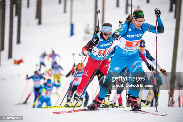 Dunja Zdouc of Austria in action competes during the Relay Women at the IBU World Cup Biathlon Kontiolahti on March 3, 2022 in Kontiolahti, Finland.