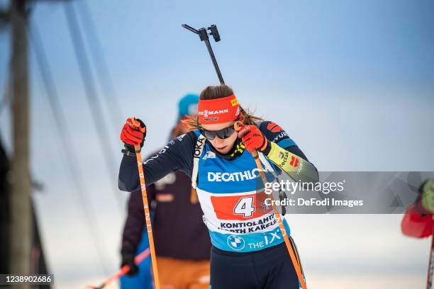 Vanessa Voigt of Germany in action competes during the Relay Women at the IBU World Cup Biathlon Kontiolahti on March 3, 2022 in Kontiolahti, Finland.