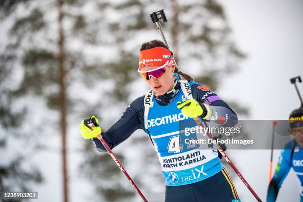 Denise Herrmann of Germany in action competes during the Relay Women at the IBU World Cup Biathlon Kontiolahti on March 3, 2022 in Kontiolahti,...