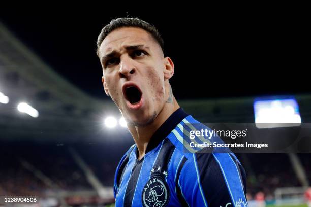 Antony of Ajax celebrates during the Dutch KNVB Beker match between AZ Alkmaar v Ajax at the AFAS Stadium on March 3, 2022 in Alkmaar Netherlands