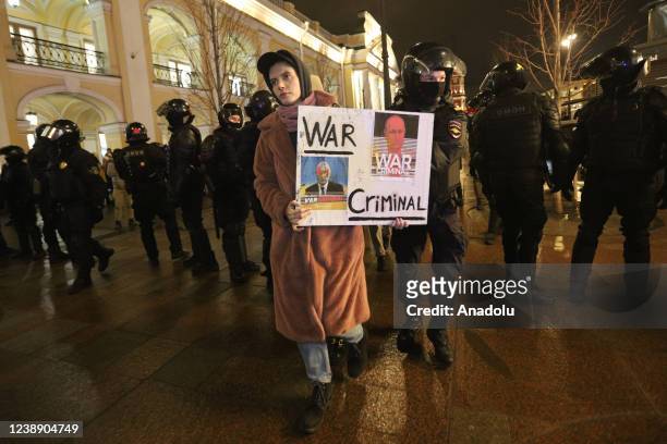 Security forces intervene in anti-war protesters in Saint-Petersburg, Russia on March 3, 2022.