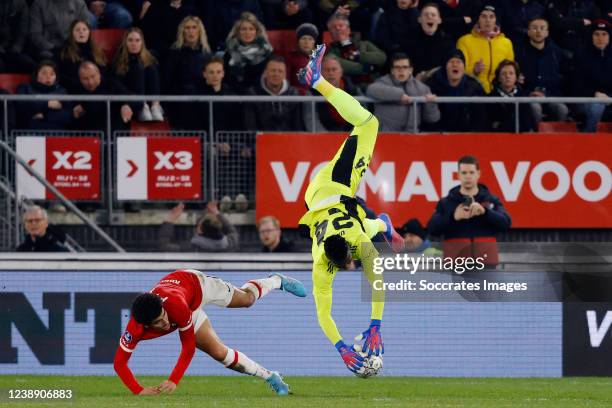 Zakaria Aboukhlal of AZ Alkmaar, Andre Onana of Ajax during the Dutch KNVB Beker match between AZ Alkmaar v Ajax at the AFAS Stadium on March 3, 2022...