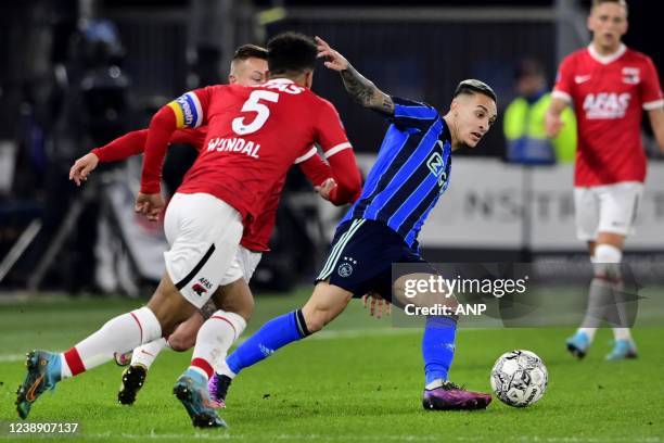 Antony, Owne Wijndal, Jordy Clasie during the Toto Knvb Cup semifinal match between AZ Alkmaar and Ajax at the AFAS stadium on March 3, 2022 in...