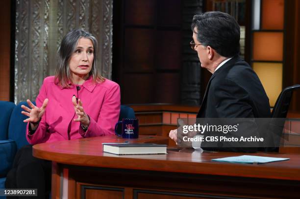 The Late Show with Stephen Colbert and guest Fiona Hill during Wednesday's March 2, 2022 show.