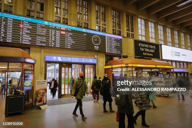 The central railway station in Helsinki, Finland is pictured on March 3, 2022. - It's one of the few remaining routes from Russia to the EU: trains...