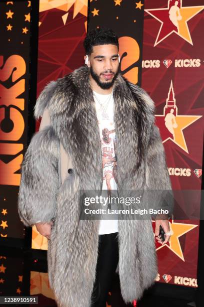 Jayson Tatum of Team Durant arrives to the arena before the 2022 NBA All-Star Game as part of 2022 NBA All Star Weekend on February 20, 2022 at...